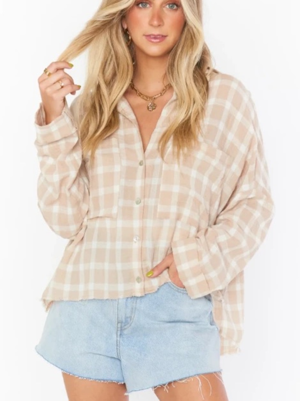 Show Me Your Mumu Jessica's Button Down Cream Plaid Shirt